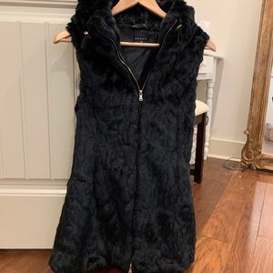 Black faux fur vest hooded